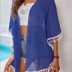 Tassel Trim Chiffon Kimono NWT